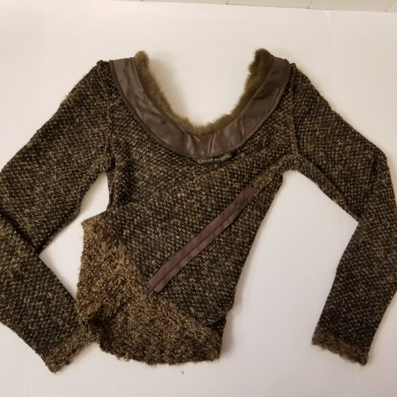 Dina Bar-el Stretch Knit Boucle Dressy Top with faux fur trim P Made in USA🎀❤❣ - Picture 13 of 16